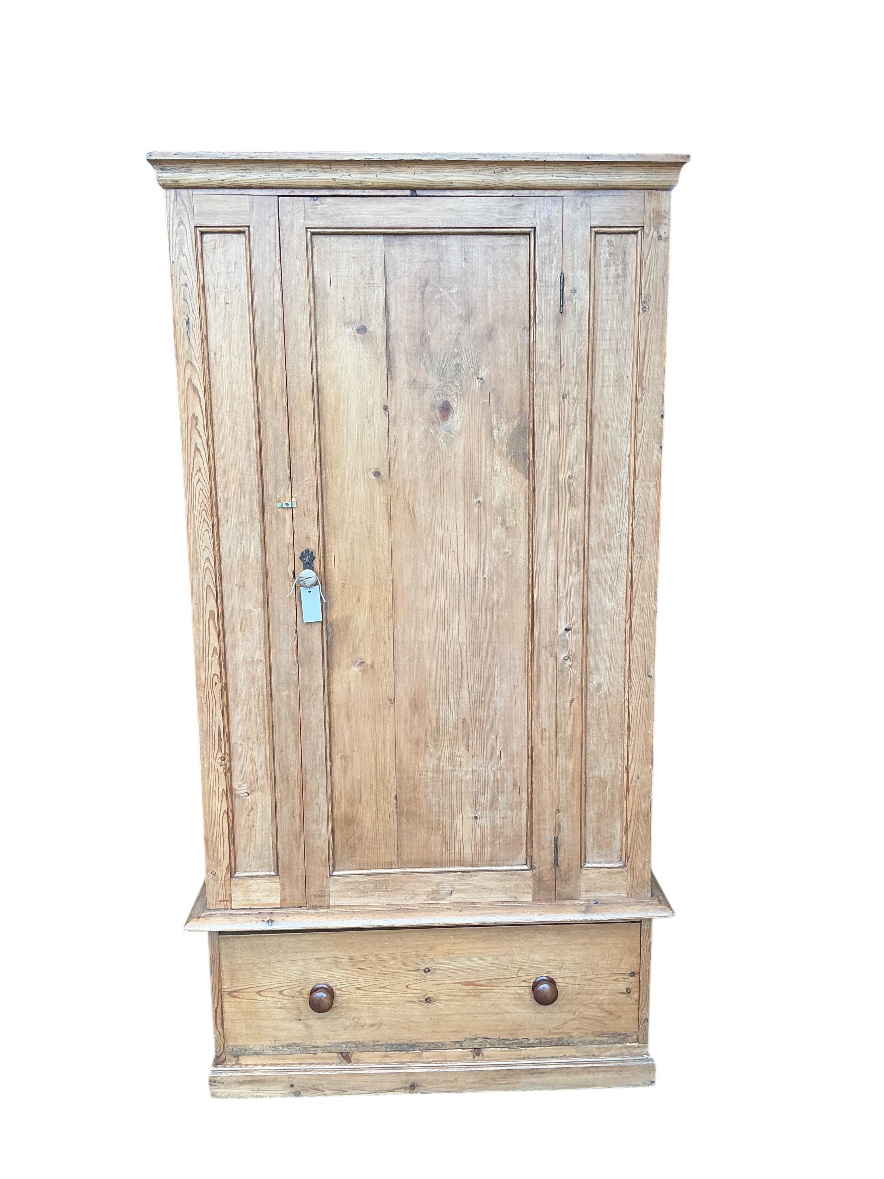 A Victorian pine single door wardrobe, width 96cm, depth 37cm, height 187cm